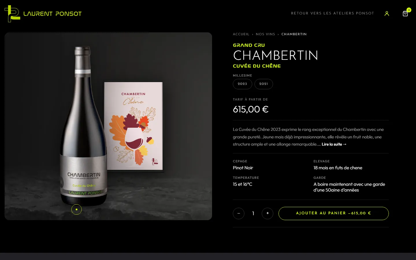 Fiche produit de la boutique : un Chambertin Grand Cru