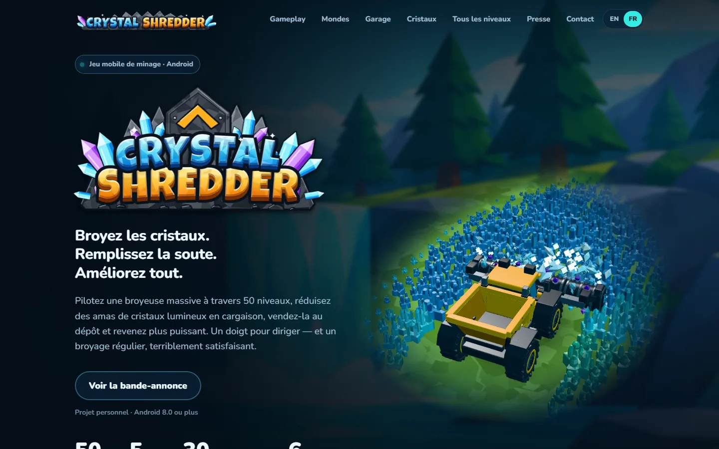 L’accueil de crystalshredder.com, le site officiel du jeu