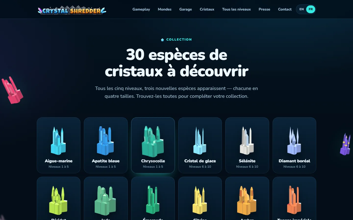 Le site : la collection des 30 cristaux