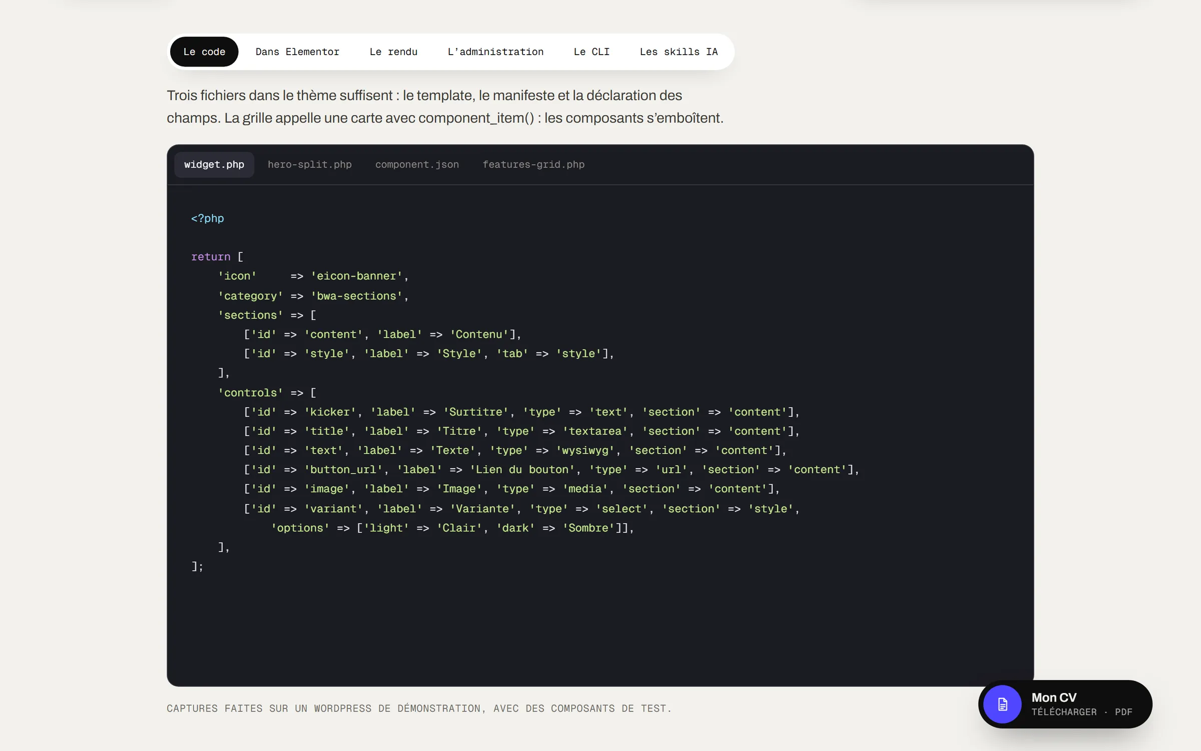 La page des plugins WordPress et son explorateur de code
